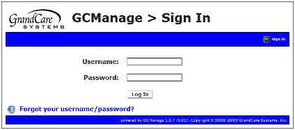 GCManage Sign In Screen