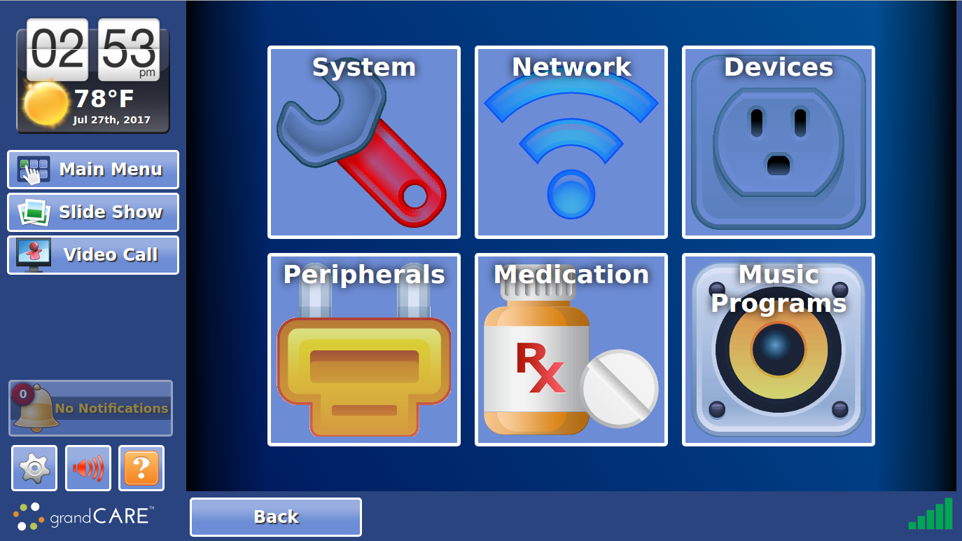 The System Controls screen