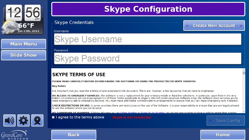Skype Configuration Screen